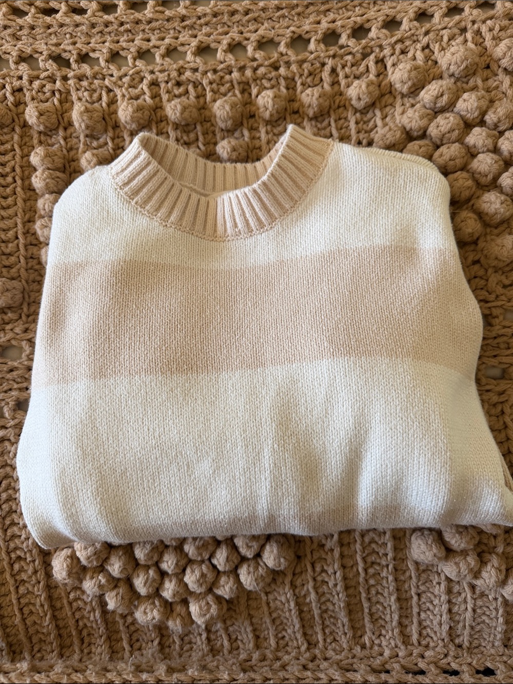 Striped Crewneck Sweater in Cream and Tan